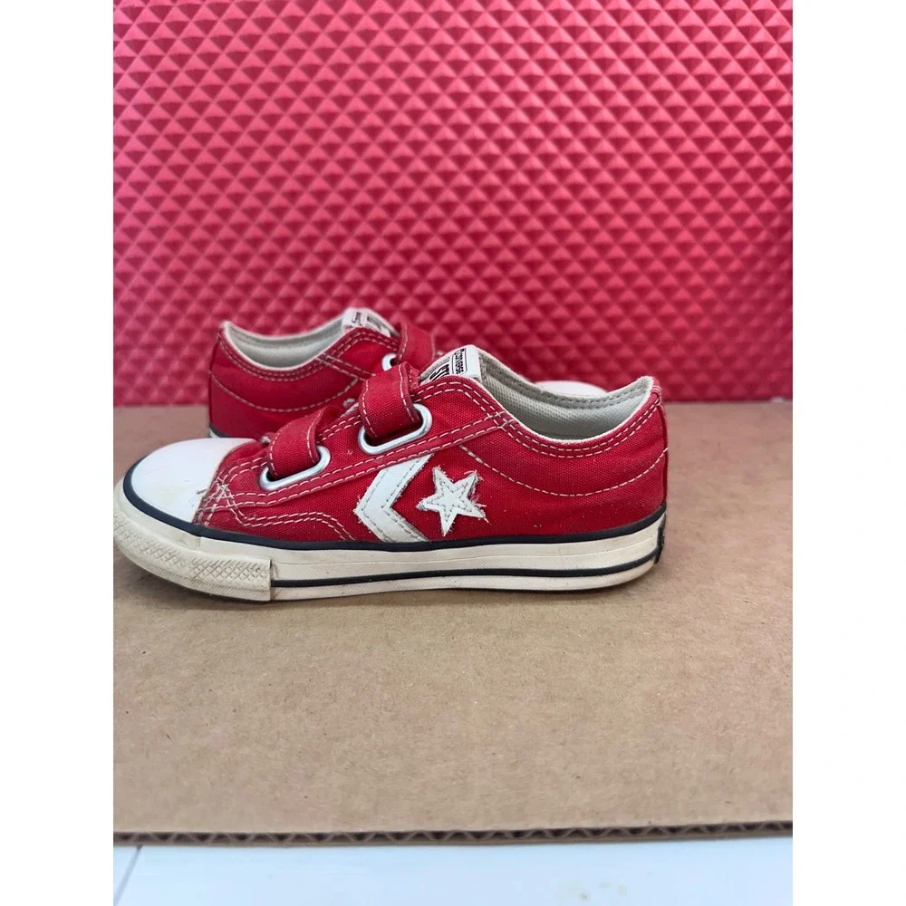 Converse Star Player Toddler Sneakers Red Canvas Hook Loop Low Top Shoes